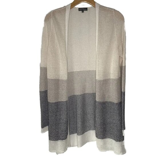 Market & Spruce Linen Blend Open Front Color Block Striped Cardigan Duster Top-M - Picture 1 of 10